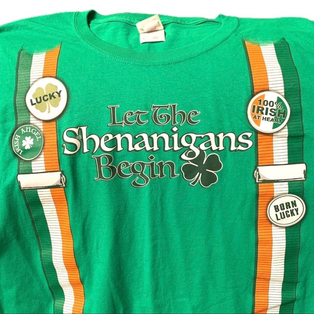 St. Patrick's Day "Let the
Shenanigans Begin" Novelty T-Shirt Men's Size Large